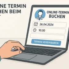 Patient bucht Arzttermin online über Smartphone mit moderner Praxis-Website