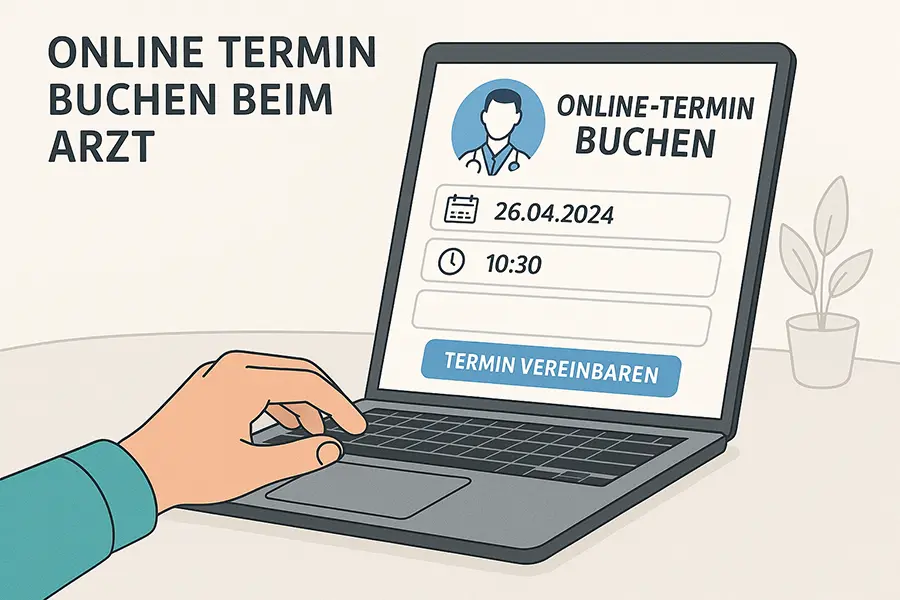 Patient bucht Arzttermin online über Smartphone mit moderner Praxis-Website Patient bucht Arzttermin online über Smartphone mit moderner Praxis-Website